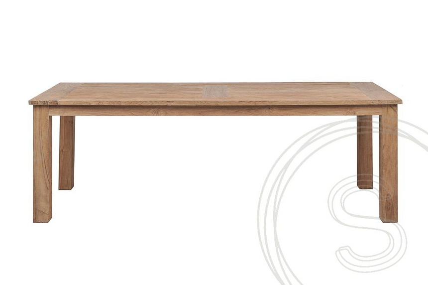 Teak tuintafel 240x100cm + 5 stapelstoelen + bank