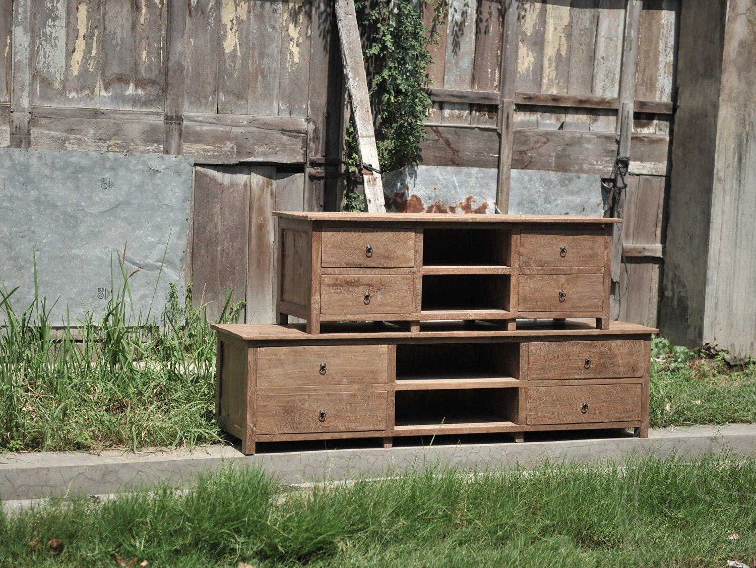 Teak tv - meubel oud hout 200cm - Souren Meubels