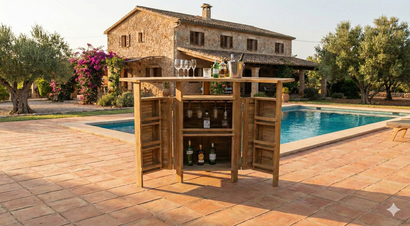Opklapbare teak bar