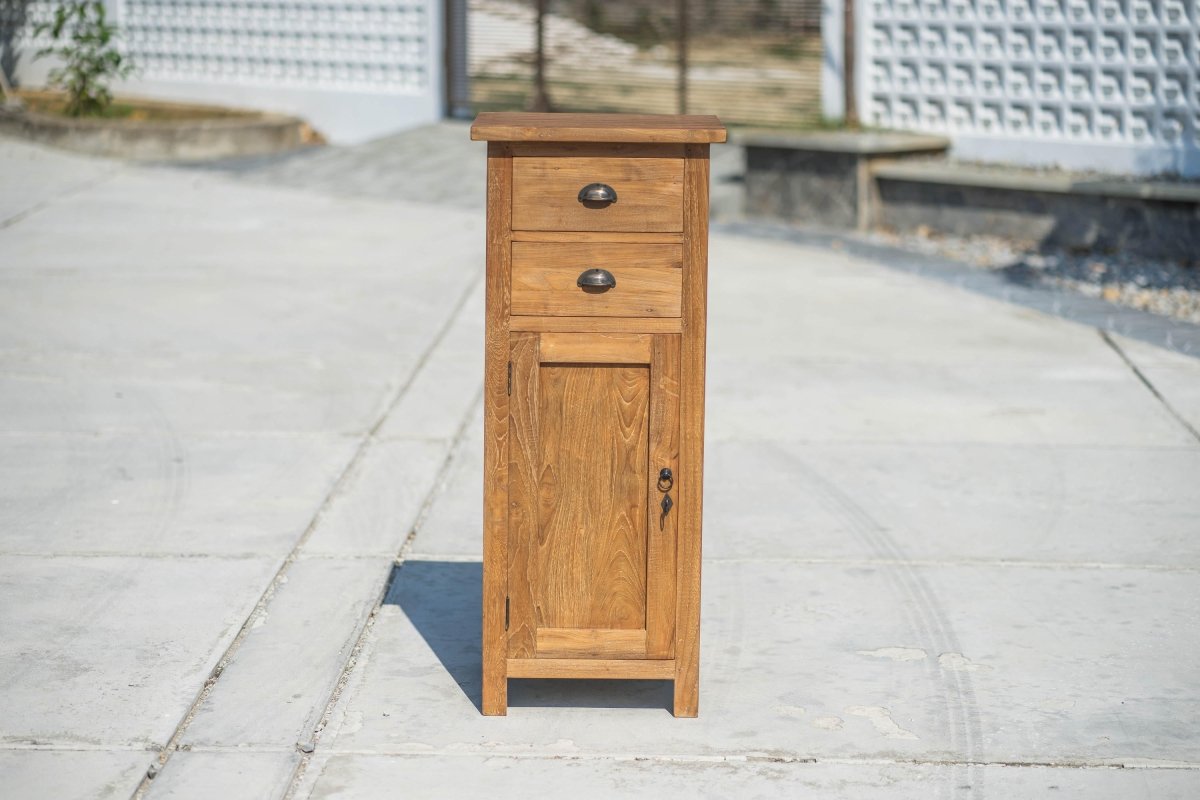 Teak kastje met laden en deur 50x45x120 cm