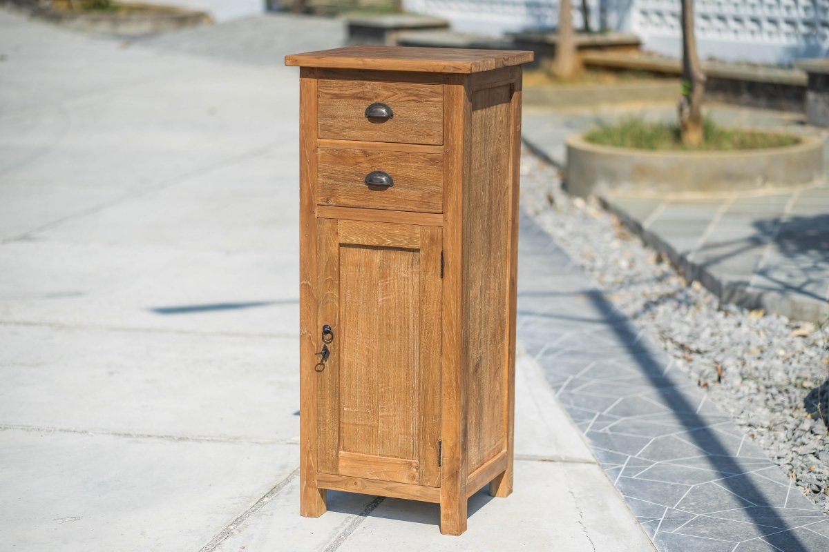 Teak kastje met laden en deur 50x45x120 cm