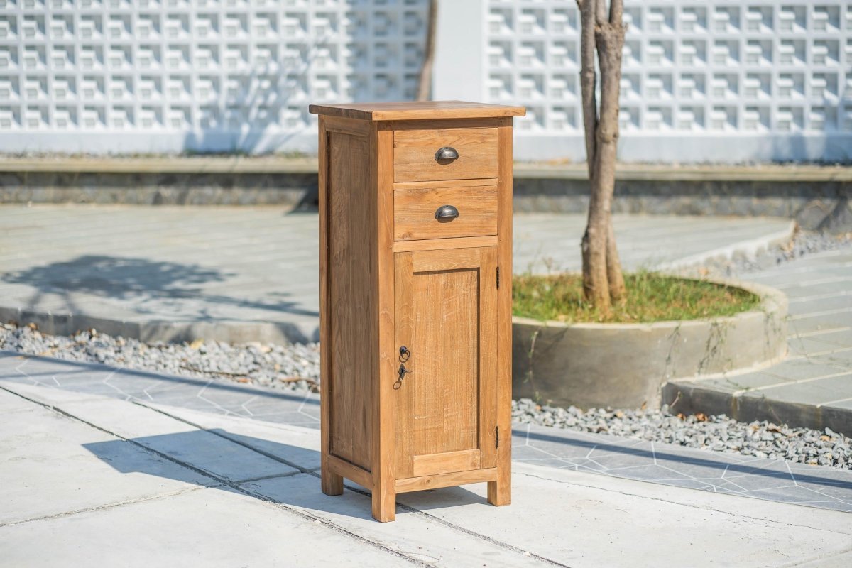 Teak kastje met laden en deur 50x45x120 cm