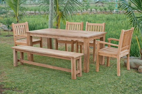 Teak tuintafel 160x90cm + 4 beaufort stoelen + bank