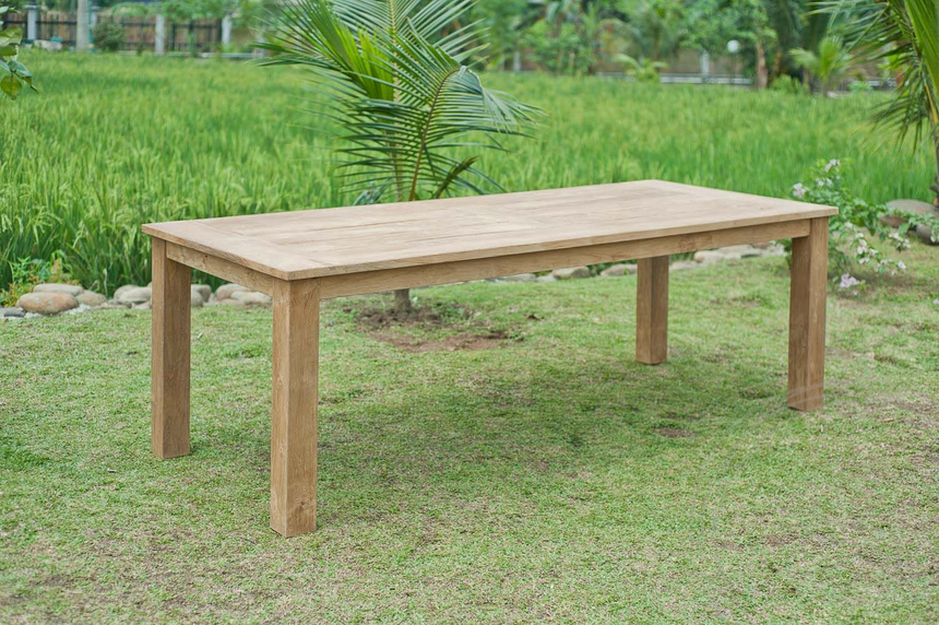 Teak tuintafel 240x100cm + 5 stapelstoelen + bank