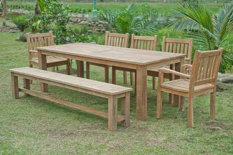 Teak tuintafel 240x100cm + 5 beaufort stoelen + bank