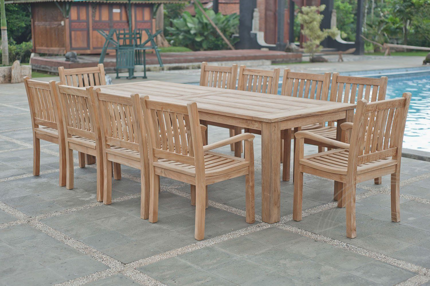 Teak tuintafel 280x100cm + 10 beaufort stoelen