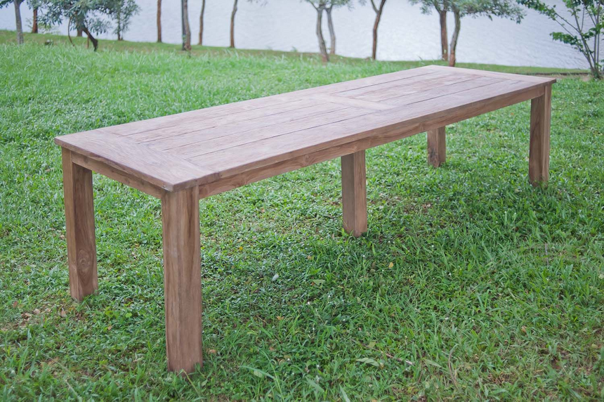 Teak tuintafel 300x100cm + 10 stapelstoelen