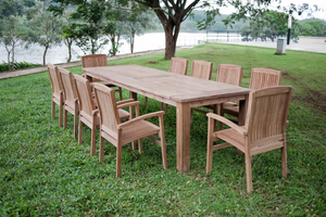 Teak tuintafel 300x100cm + 10 stapelstoelen