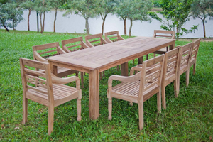 Teak tuintafel 300x100cm + 10 stationsstoelen