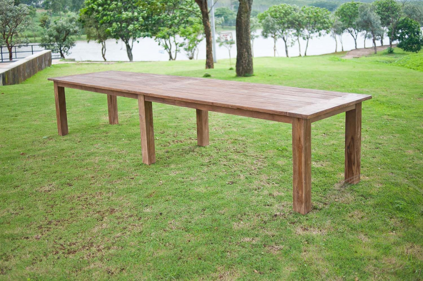 Teak tuintafel 400x100cm + 12 stapelstoelen