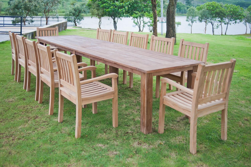 Teak tuintafel 400x100cm + 12 beaufort stoelen