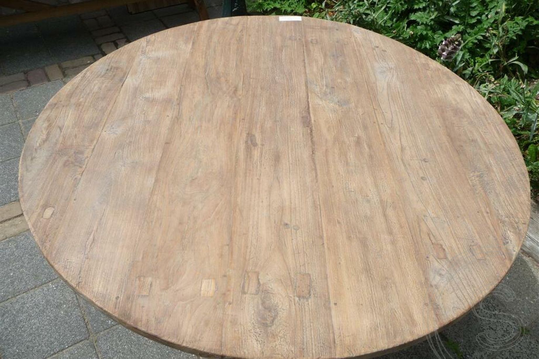 Implementeren Laptop Industrieel Teak tafel rond 110cm oud hout
