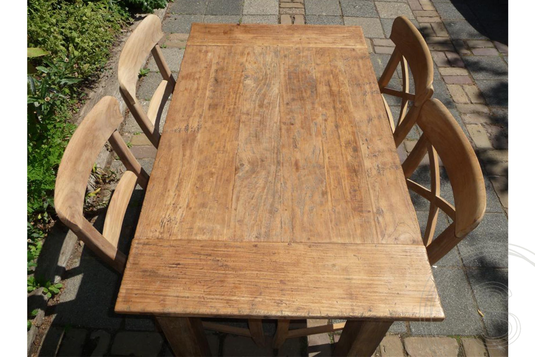 Ministerie Refrein bezig Teak tafel oud hout 120 x 80