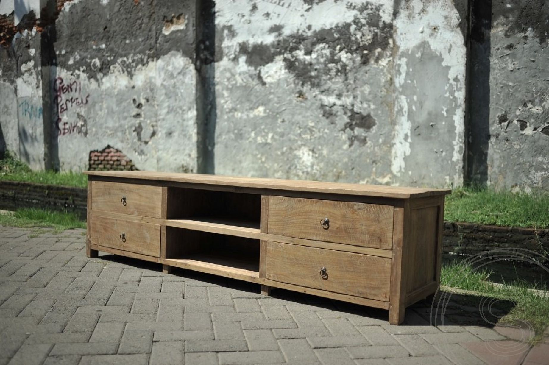 slepen Vermomd heerser Teak tv-meubel oud hout 200cm